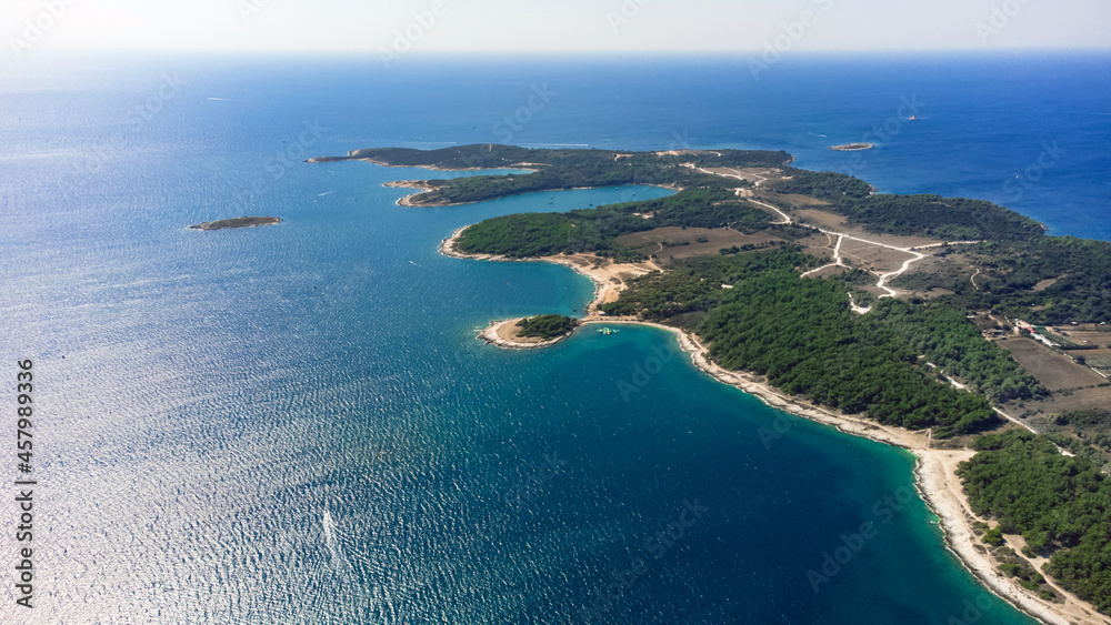 High aerial drone view of Adriatic sea scape at summertime seaso