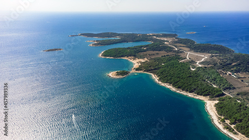 High aerial drone view of Adriatic sea scape at summertime seaso