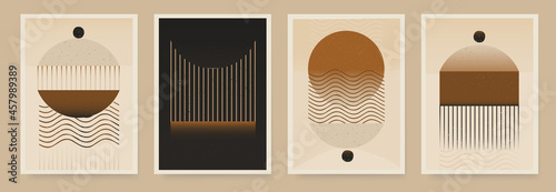 Set of minimalist abstract  bohemian aesthetic illustrations. Modern style wall decor. Collection of contemporary artistic posters.