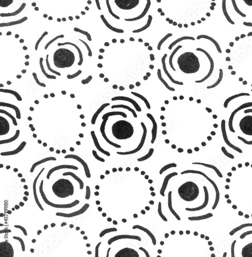 Circle marker hand made seamless pattern. Rose abstract geometry pattern