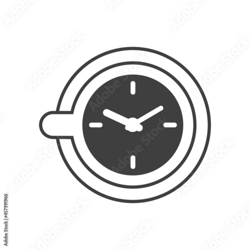 Coffee Time. Logotipo con silueta de taza de café con esfera de reloj con lineas en color gris