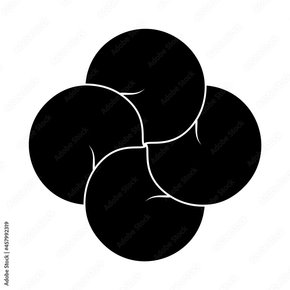 Cross sign made of four connected disks. Modern tattoo stylization of Bowen knot symbol. Black tattoo flat design illustration. Cross sign made of four connected disks. Modern tattoo stylization of Bowen knot symbol. Black tattoo flat design illustration.