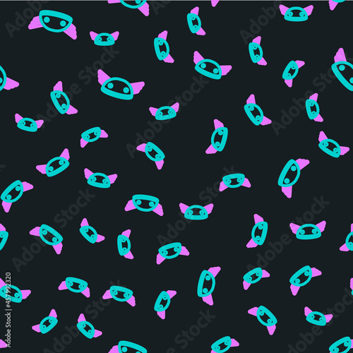 Line Helmet with wings icon isolated seamless pattern on black background. Greek god Hermes. Vector