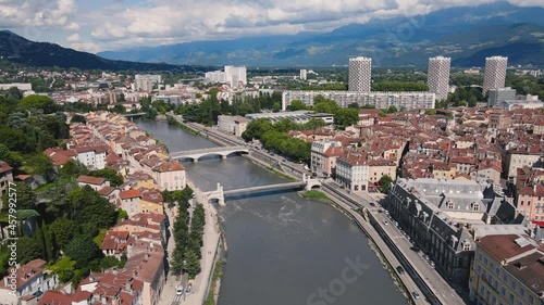 Grenoble, France aerial view, Isere river photo