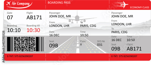 Red vector airline passenger and baggage boarding pass ticket