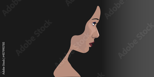 Face woman realistic profile view. Elegant silhouette of a female head. Vector Illustration