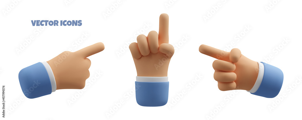 Pointing hand 3d icon set. Vector realistic illustration, business clipart isolated on white background Pointing hand 3d icon set. Vector realistic illustration, business clipart isolated on white background