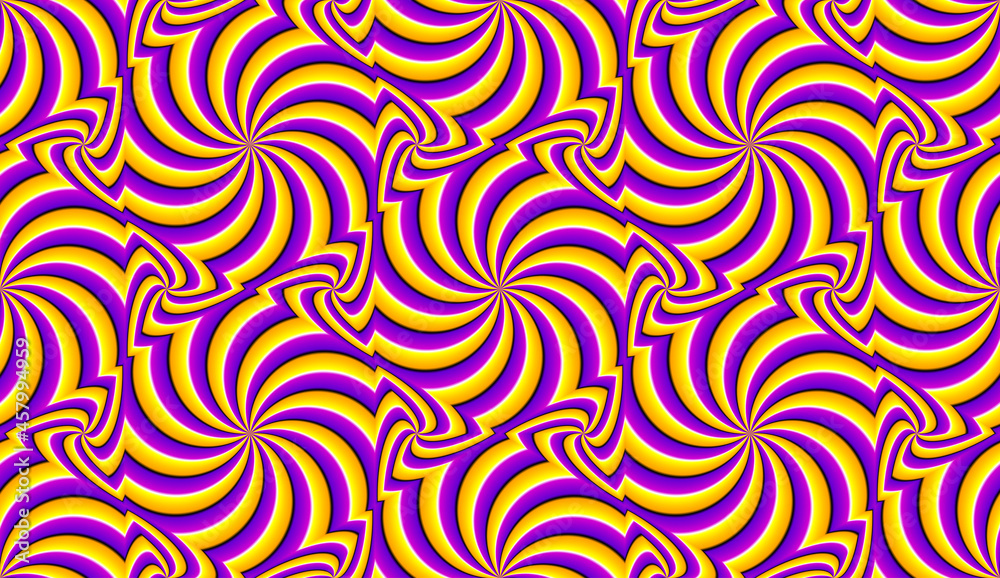 Yellowl wrapping paper with hexagons and triangles. Spin illusion. Seamless pattern.