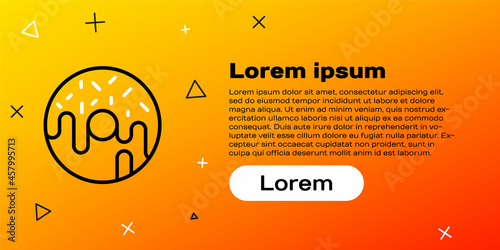 Line Donut with sweet glaze icon isolated on yellow background. Colorful outline concept. Vector