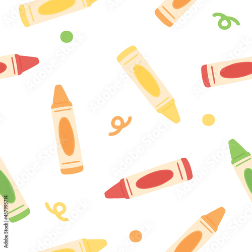 Cute pastel colored hand drawn crayon seamless pattern background. Back to school concept.
