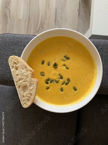 pumpkin soup in a bowl