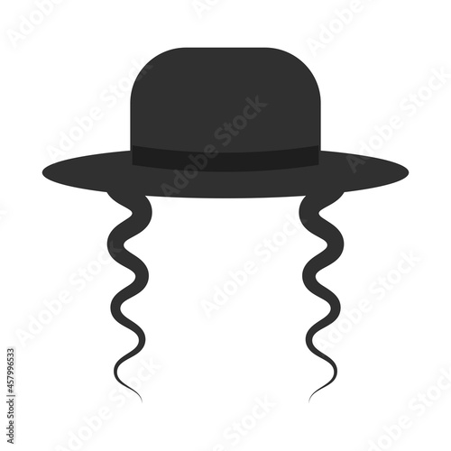 Black Orthodox jewish hat with sidelocks icon isolated on white background. Jewish men in the traditional clothing