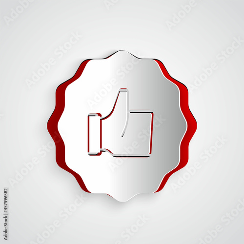 Paper cut Hand thumb up icon isolated on grey background. Paper art style. Vector