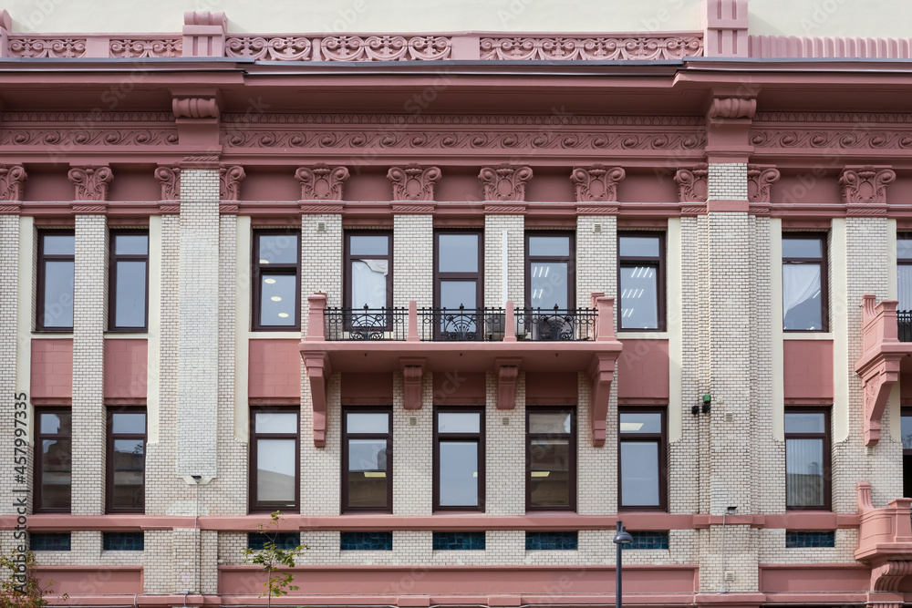 Obraz premium Vintage architecture classical facade house. The building is an Art Nouveau. Front view close up