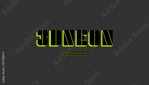 Neon bright font, modern technology alphabet, future creative digital letters and numbers photo