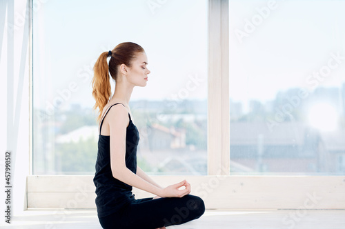 Free Download woman near window meditation exercise workout fitness - GFXLoad