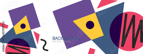 Abstract background. Blocks, lines, triangles, circles composition. Techno or business concept for wallpaper, banner, background, landing page