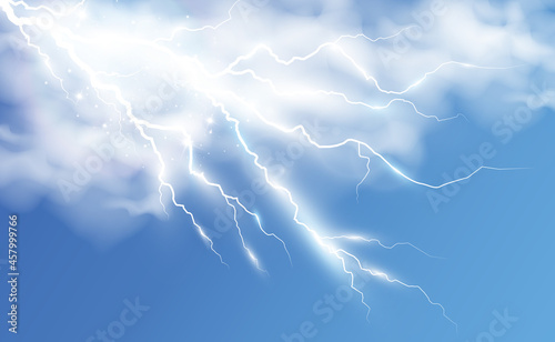 Vector image of realistic lightning. Flash of thunder on a transparent background.