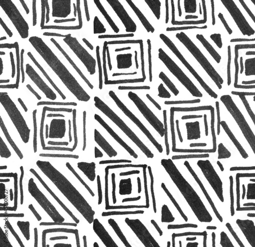 Square line marker hand made pattern. Abstract geometry seamless pattern