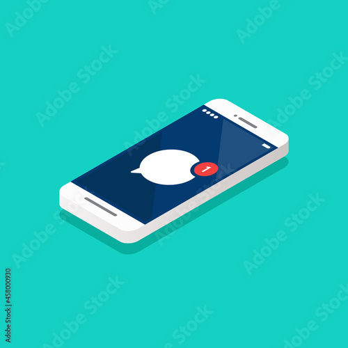 Message notification on smartphone isometric view