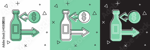 Set Reception and sale of glass bottles icon isolated on white and green, black background. Vector