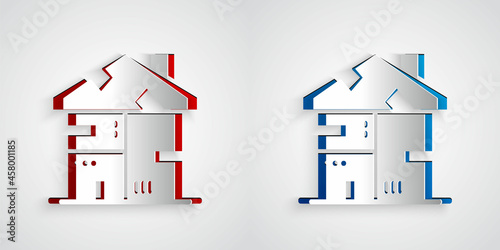 Paper cut Homeless cardboard house icon isolated on grey background. Paper art style. Vector