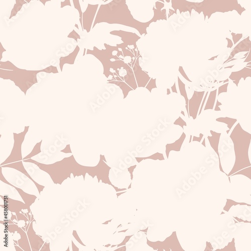 Line roses flower silhouette pattern , seamless repeatable texture wallpaper on beige background.