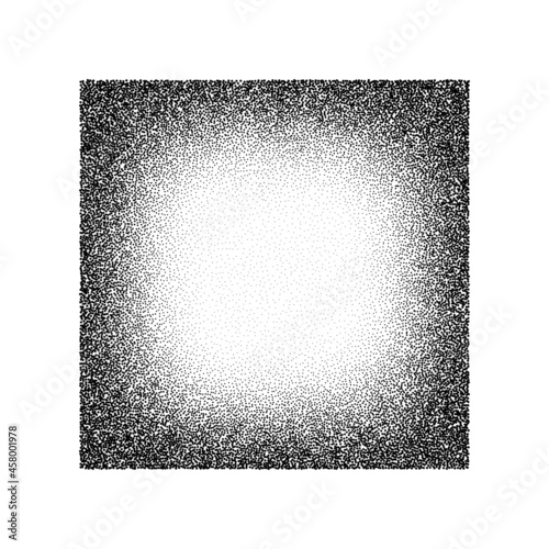 Dotwork square pattern vector background. Sand grain effect. Black noise stipple dots. Abstract noise dotwork pattern. Black dots grunge square banner. Gradient stipple circles. Dotted vector