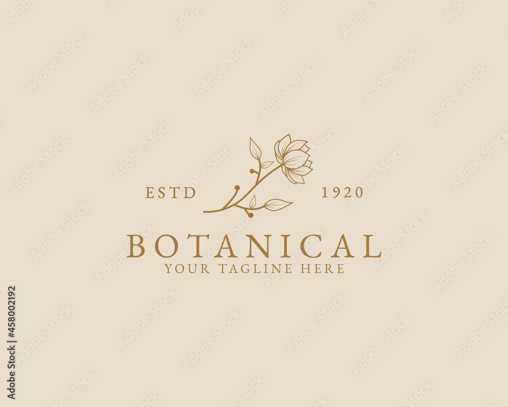 Botanical Hand Drawn Logo with Wild Flower and Leaves. Logo for spa and beauty salon, boutique, organic shop, wedding, floral designer, interior, photography, cosmetic. Floral element Botanical Hand Drawn Logo with Wild Flower and Leaves. Logo for spa and beauty salon, boutique, organic shop, wedding, floral designer, interior, photography, cosmetic. Floral element