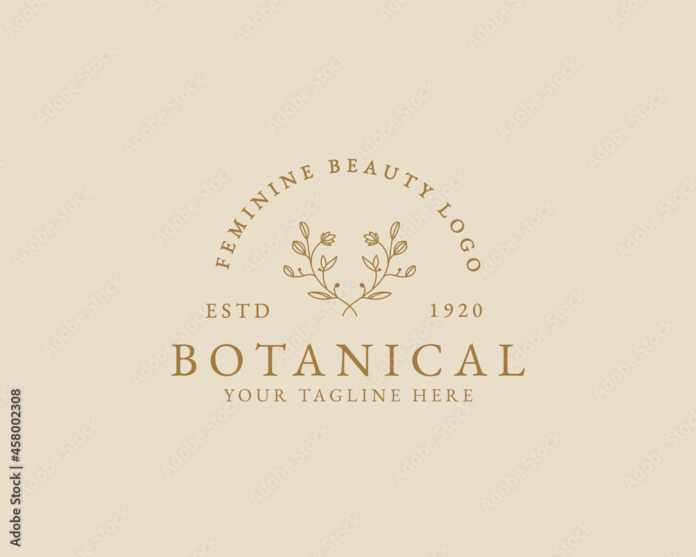 Botanical Hand Drawn Logo with Wild Flower and Leaves. Logo for spa and beauty salon, boutique, organic shop, wedding, floral designer, interior, photography, cosmetic. Floral element Botanical Hand Drawn Logo with Wild Flower and Leaves. Logo for spa and beauty salon, boutique, organic shop, wedding, floral designer, interior, photography, cosmetic. Floral element