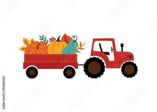 Red tractor with pumpkin
