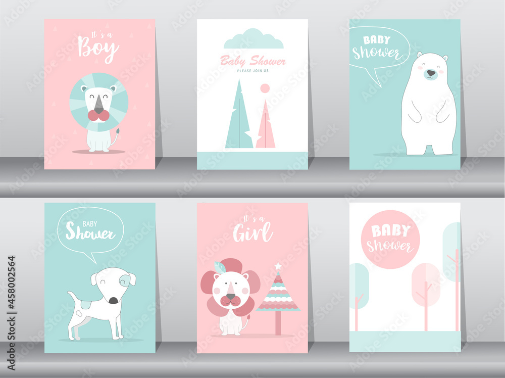 Set of baby shower invitations cards, poster, greeting, template. vector illustrations Set of baby shower invitations cards, poster, greeting, template. vector illustrations