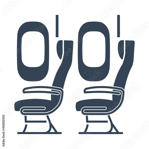 Vector black icon airplane airline seats in the cabin, windows and chair