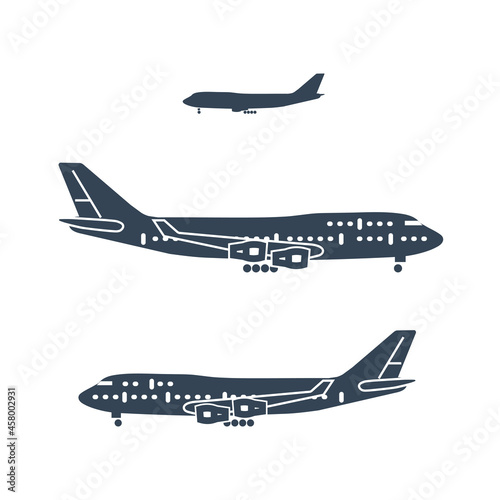 Vector black icon passenger airplane flying