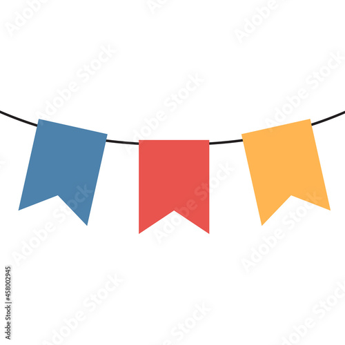 Cartoon colorful holiday flags on the rope.. Vector Illustration