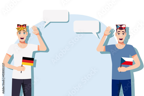 Men with German and Czech flags. The concept of international communication, education, sports, travel, business. Dialogue between Germany and Czech. Vector illustration.