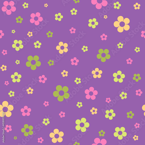 Floral Seamless Pattern in Bright Colors and Retro Hippie Style. High quality pattern for textile, fabric, phone cases, wrapping paper, wallpaper and other surface designs