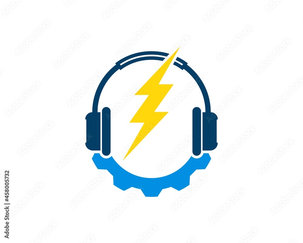 Music headphone with gear and electrical lightning inside Music headphone with gear and electrical lightning inside