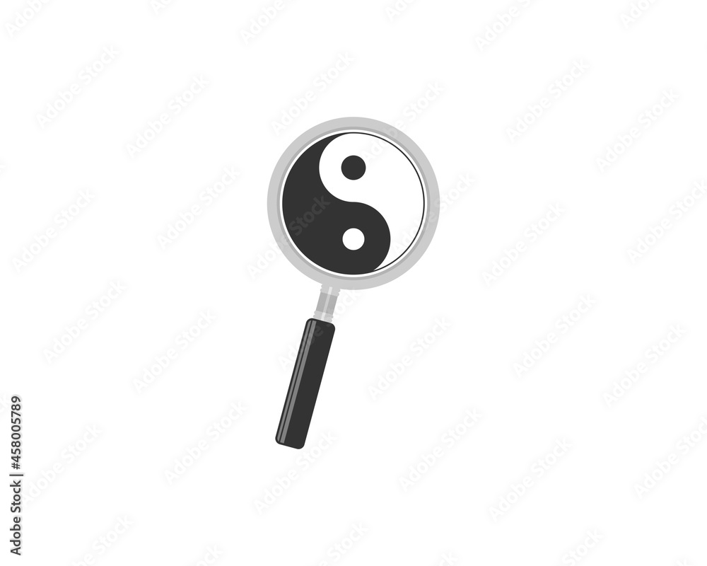 Yin and yang symbol in the magnifying glasses Yin and yang symbol in the magnifying glasses