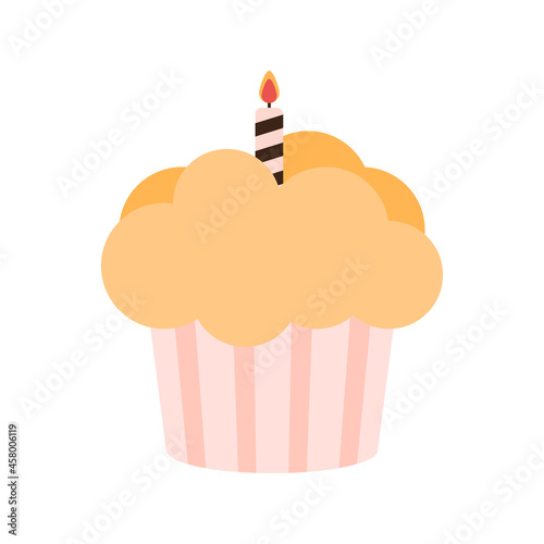 Cupcake with fondant and one candle. Vector illustration