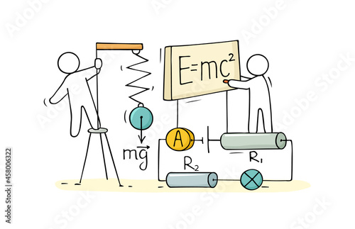 Sketch of physics lab with working little people