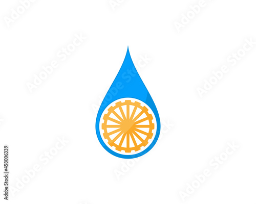 Water wheel in the water drop logo