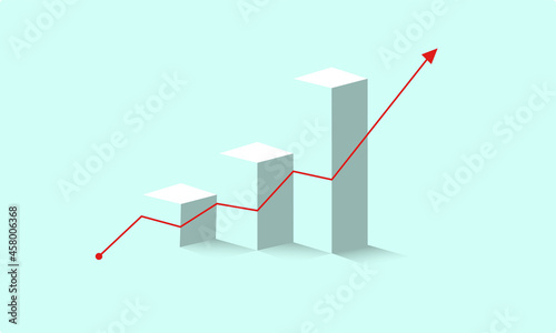 Growth vector diagram with red arrow going up. Success business concept. Minimalist.