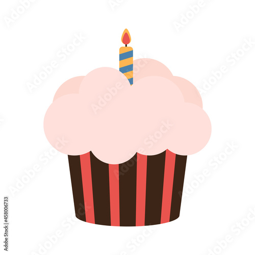 Cupcake with fondant and one candle. Vector illustration