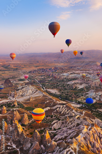 Hot air balloon flying over Cappadocia Turkey © Nikolai Sorokin