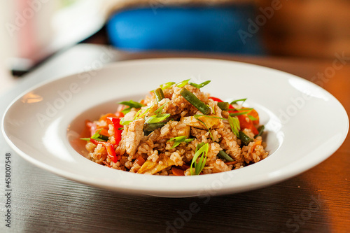 food, rice, meal, dinner, fried, vegetable, plate, meat, dish, salad, cuisine, pork, chicken, vegetables, thai, lunch, spicy, delicious, healthy, pepper, hot, gourmet, couscous, bowl, diet