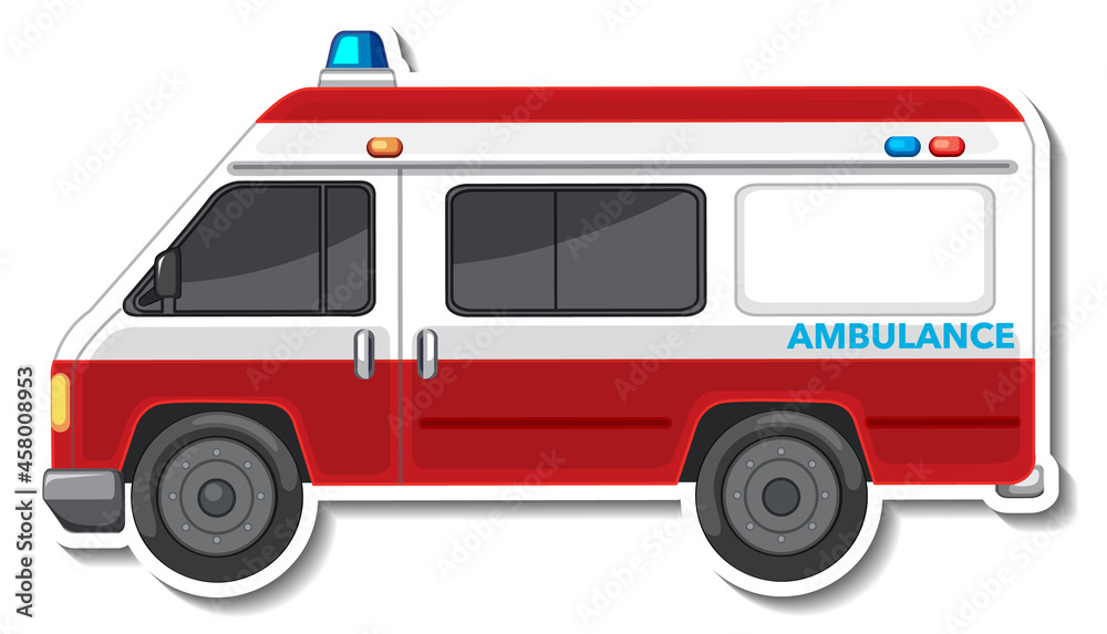 Naklejka premium Sticker design with side view of ambulance car isolated