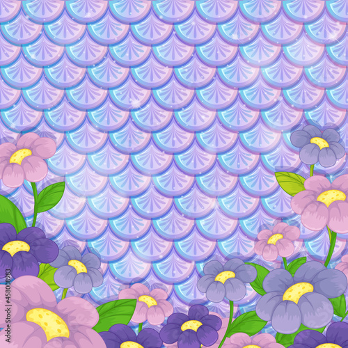 Purple pastel scales pattern with many flowers