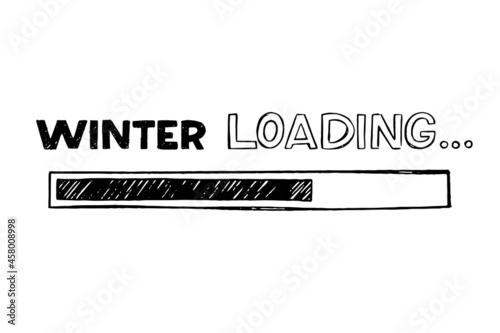 Progress bar in doodle sketch style. Winter loading icon image. Hand drawn vector illustration.