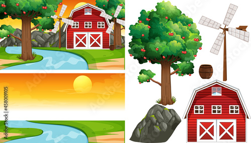 Farm element set isolated with farm scence